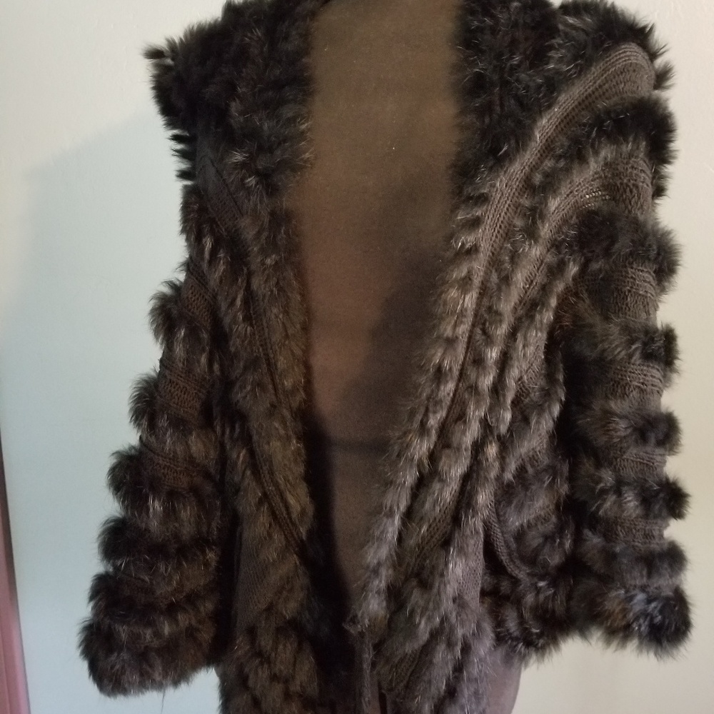 Rabbit hair wrap jacket poncho shrug sweater cape